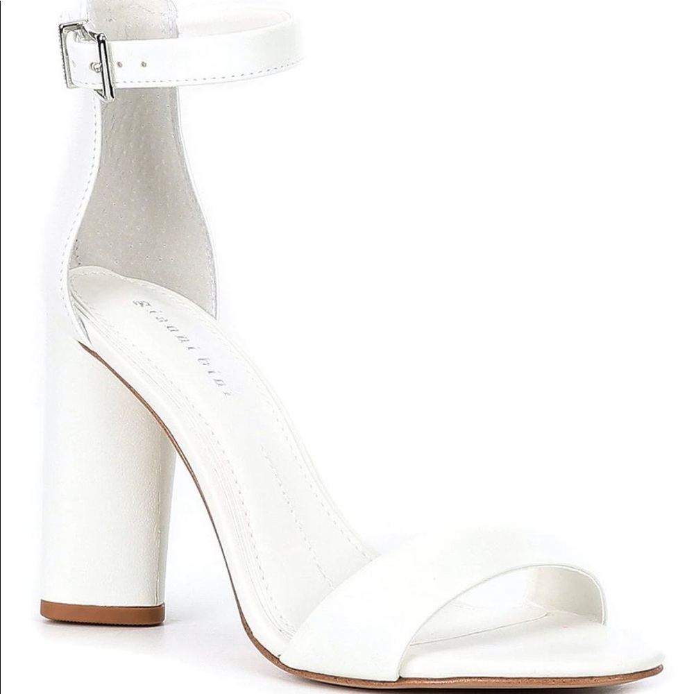 White Gianni Bini Joenah Two Piece Ankle Strap Block Heel Dress Sandals